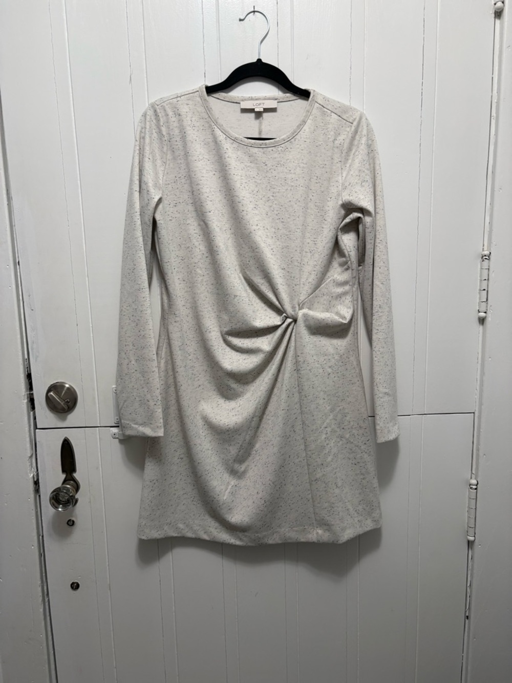LOFT Cream Twist-Front Long Sleeve Dress